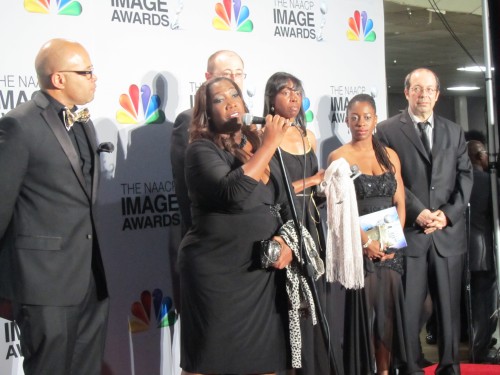 Executive Producer for TV One is Toni Judkins, addresses media questions at the 44th Annual NAACP Awards.  Photo:  The Chocolate Voice