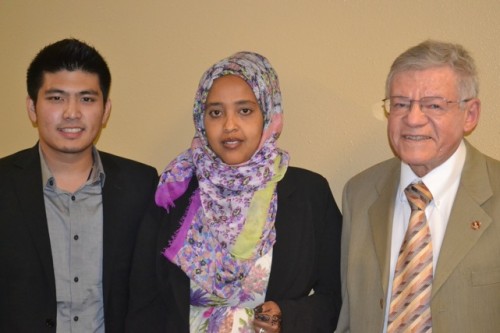 Speakers were on hand at the conference to inform the media about the upcoming enrollment for ACA. From Left to Right: Jirayt Lathivongskorm (DACA recipient and UC Berkeley graduate), Amina Sheikh Mohammed (Manager of African American Campaign for the Network for a Healthy California), Dr. Rodrigo Munoz (Professor of Psychiatry, UCSD) Photo Credit: Gwen Pierce