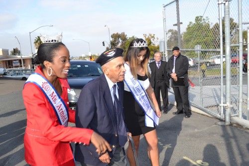 Tuskegee Airmen, Al Harris escorted in by Ms. Armed Forces and Miss Teen Lemon Grove