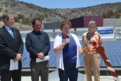 From L-R, Len Hering., Executive Director-California Center for Sustainable Energy, Daniel Sullivan, President/Founder of  Cheryl Cox, Mayor of Chula Vista and Stacey Lawson, Ygrene Energy Fund President and CEO