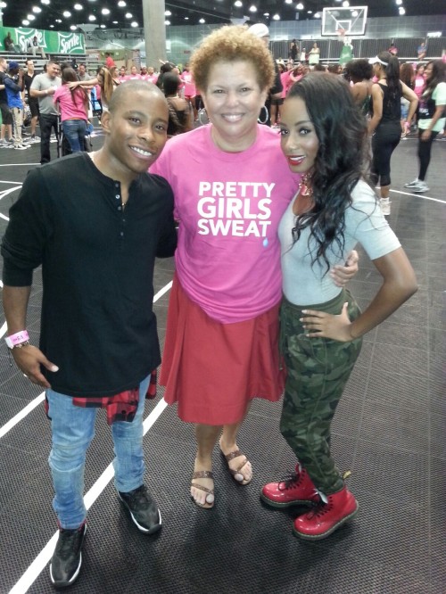 Actors Carlon Jeffery and Imani Hakim pose for a photo with CEO of BET, Debra Lee at the Pretty Girls Sweat event on Sunday, June 29th at the Los Angeles Convention Center during the 2014 BET Experience. 