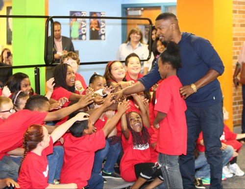 Minneapolis, MN Ð September 10, 2014: Jamie Foxx from Columbia Pictures' ANNIE at the Minneapolis Turnaround Arts Event at Northport Elementary in Brooklyn Park.
