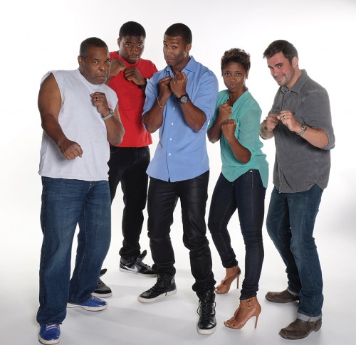 The cast of The Royale: (from left) Ray Anthony Thomas, Okieriete Onaodowan, Robert Christopher Riley, Montego Glover, and John Lavelle. Marco Ramirez's The Royale, directed by Rachel Chavkin, runs Oct. 4 - Nov. 2, 2014 at The Old Globe. Photo by Ken Jacques.