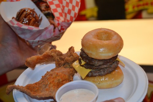 Triple Decker Krispy Kreme Cheese Burger is back in it's second year at the 2015 County Fair.