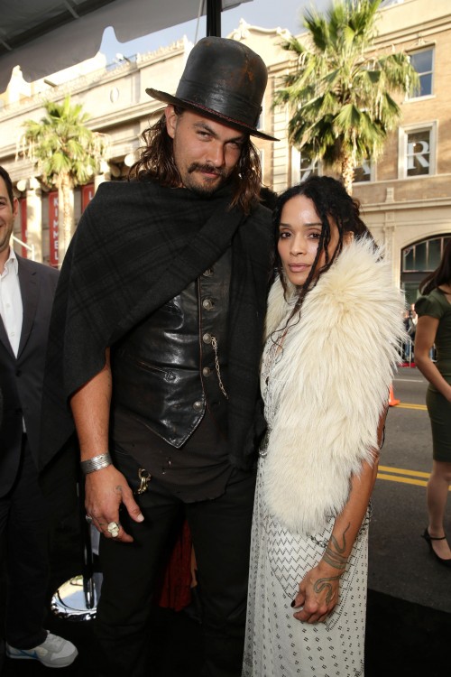 Jason Momoa and Zoe Kravitz seen at the Warner Bros. premiere of "Mad Max: Fury Road" on Thursday, May 7, 2015, in Los Angeles. (Photo by Eric Charbonneau/Invision for Warner Bros./AP Images)