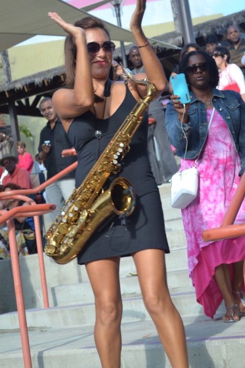 Pictured: Jessy J, energetically works the crowd at the intimate venue with a Sergio Mendez cover, MAS QUE NADA. 