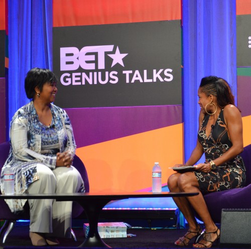 At the 2014 BET Experience, actress Regina King interviews Dr. Mae Jemison, the first African American woman to travel to space. Photo: The Chocolate Voice