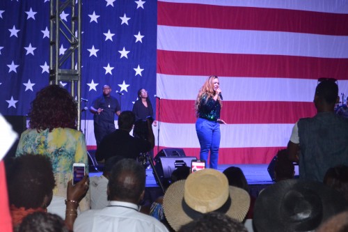 Grammy-award winning artist, Erica Campbell performs aboard USS Midway on Sunday, July 26, 2015.