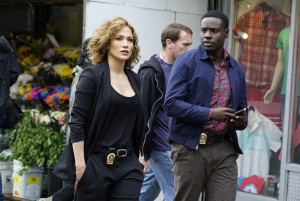 SHADES OF BLUE -- Episode 101 -- Pictured: (l-r) Jennifer Lopez as Detective Harlee Santos, Dayo Okeniyi as Michael Loman -- (Photo by: Peter Kramer/NBC)